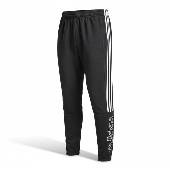 Adidas 3-Stripes Logo Joggers Black Fleece Track Sweatpants Athleisure Large - Picture 1 of 5
